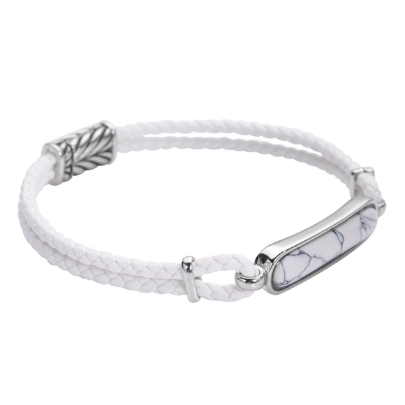 White Howlite Leather Bracelet ✦ 8" Braided Stainless Magnetic Unisex Minimalist - Picture 6 of 12